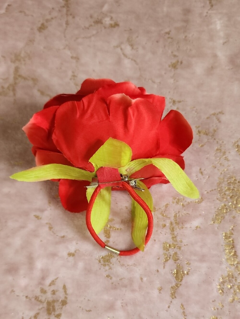 HAIR CLIP | Red Floral Hair Clip Scrunchie - Picture 3 of 13